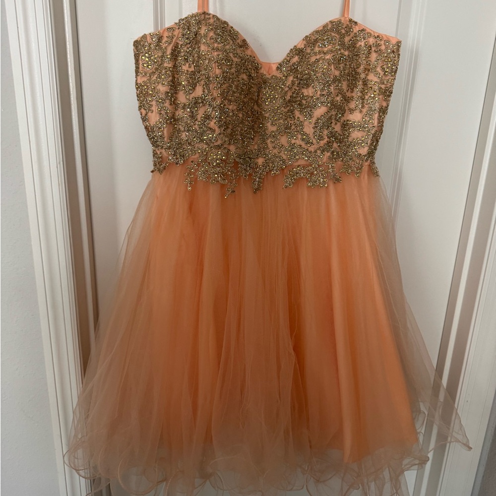 Tiffany Designs Gold and Orange Sequin Babydoll Dress